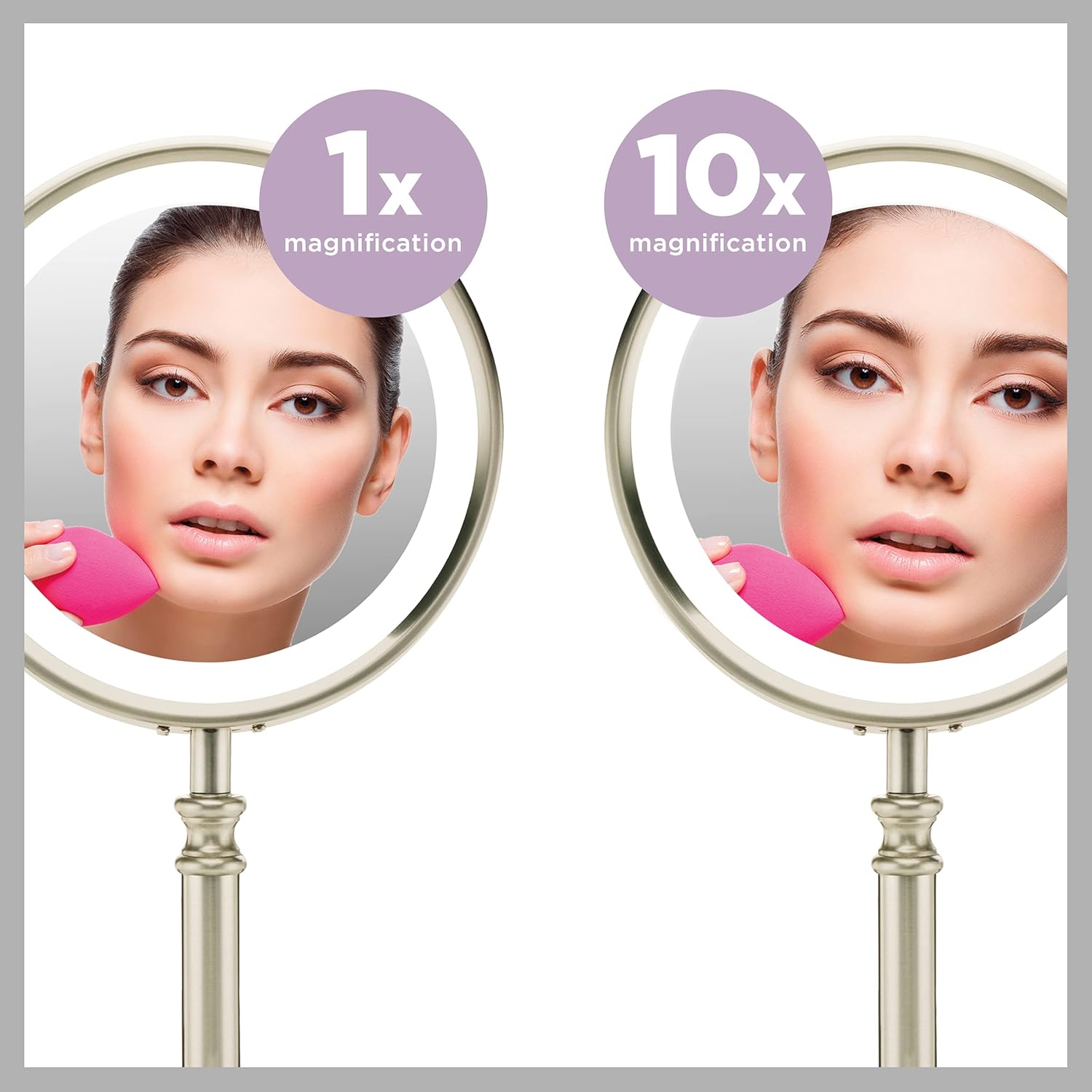 Conair Reflections Double-Sided LED Lighted Vanity Makeup Mirror, 1x/10x magnification, Satin Nickel : Personal Makeup Mirrors : Beauty & Personal Care