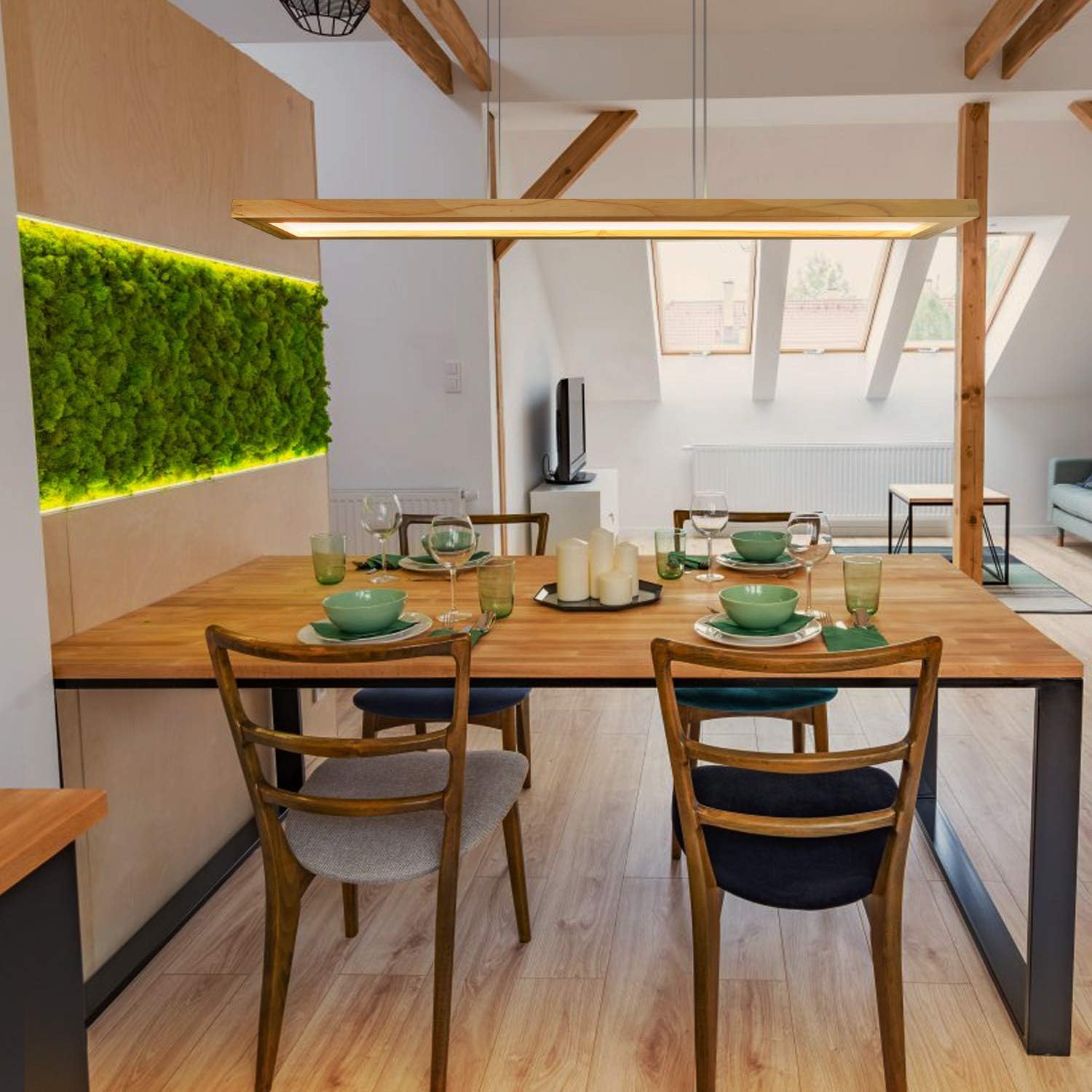 Artica Wooden Warm White Pendant Lamp Adjustable Hanging Ceiling Light in Top and Bottom Acrylic Shade for Restaurant Cafe Bar Kitchen Dining Room Living Room 30w