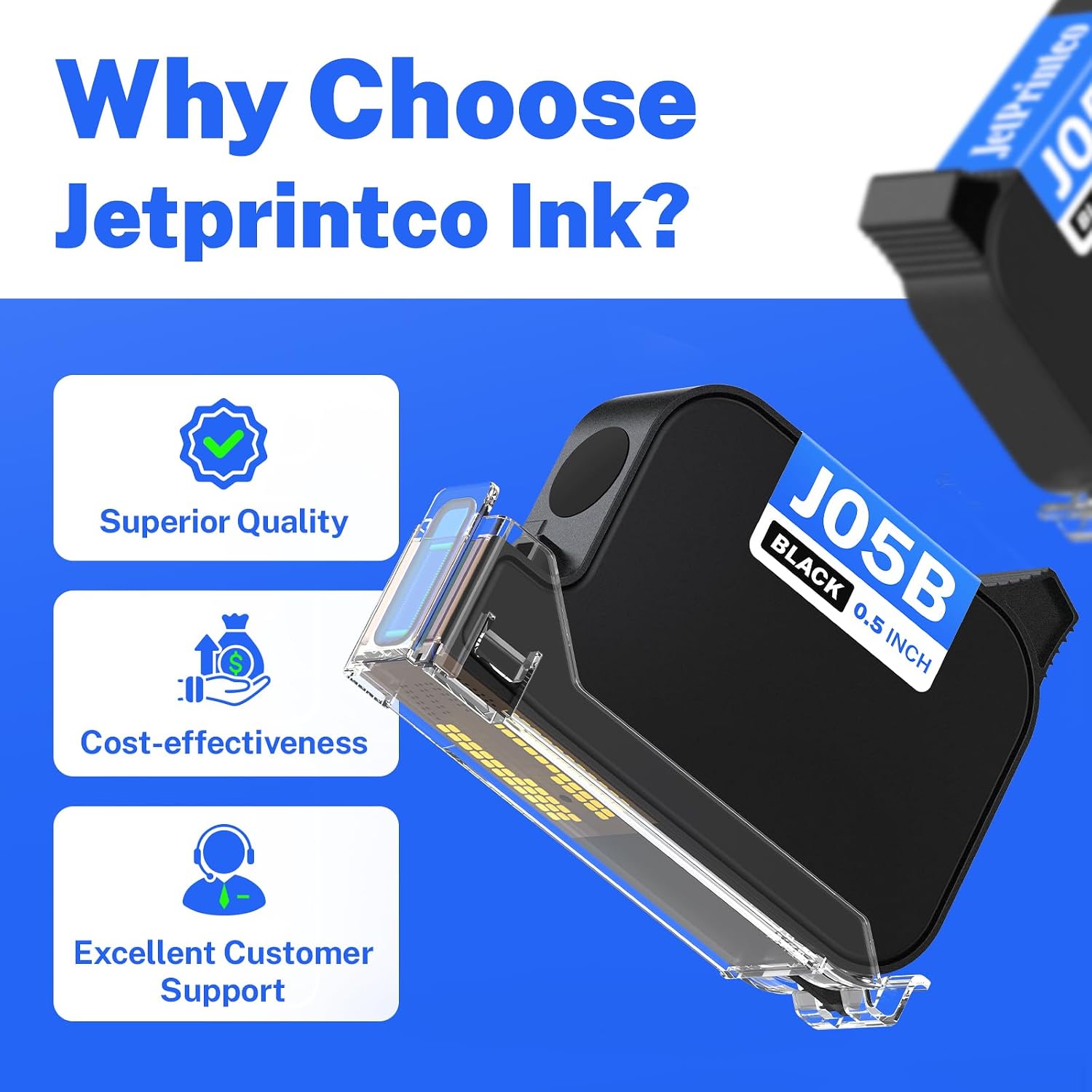 Fast Dry Black Ink Cartridge for Handheld Inkjet Printer with 12.7mm Print Height Use on Plastic Wood Carton Cable Metal Fabric Glass