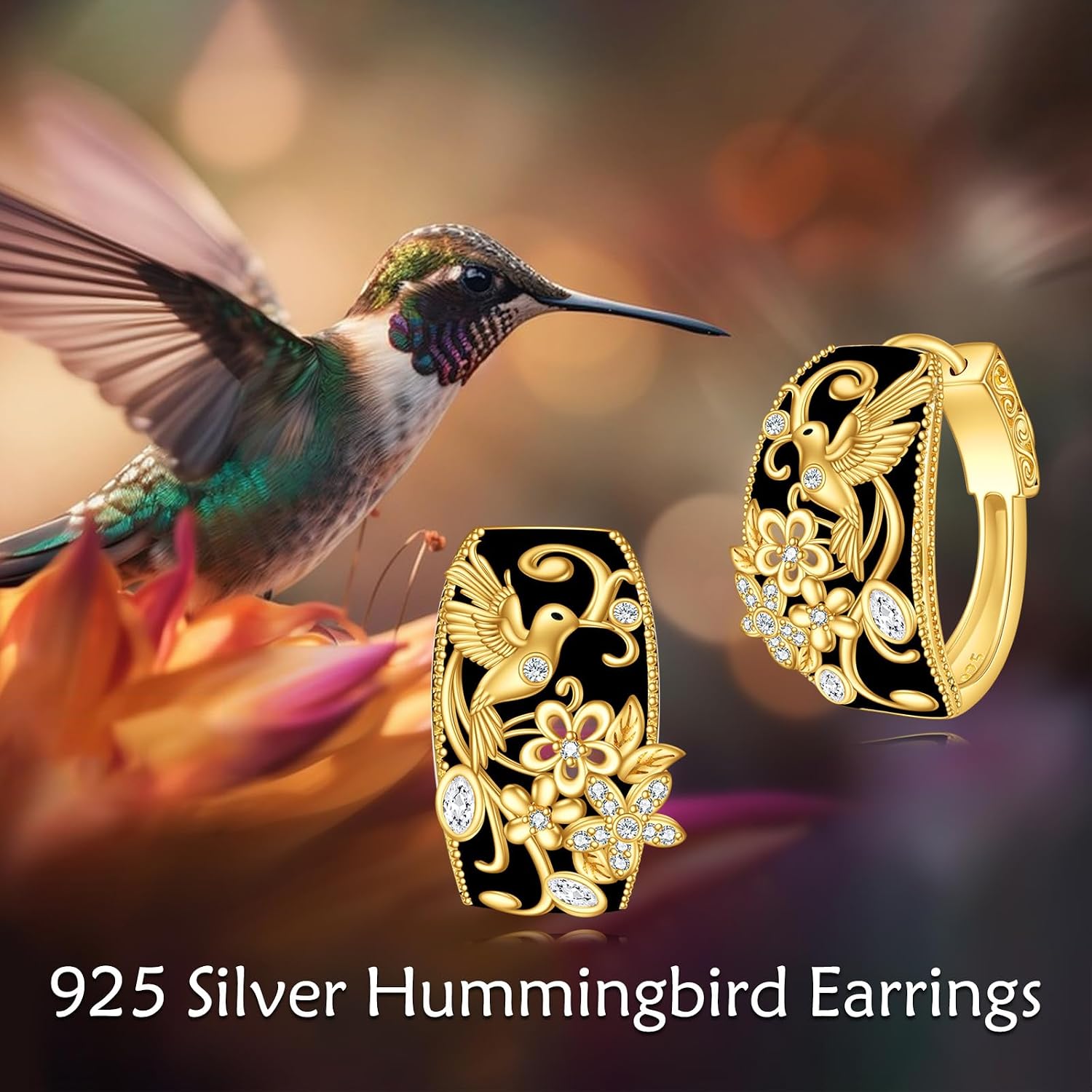 Black Hoop Earrings Sterling Silver and Gold Plated Small Dragonfly/Hummingbird/Butterfly/Bee Earrings Hoops Jewelry Gifts for Women Girls