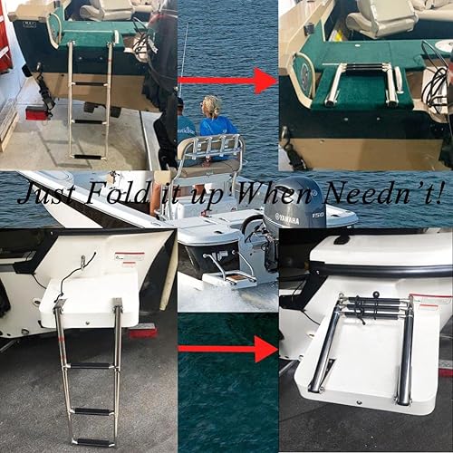 Miniatura 2 de Escalera telescópica de acero inoxidable de 3 escalones, capacidad de 900 libras para yate marino