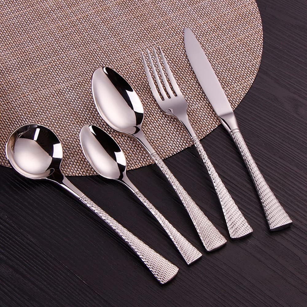 Gold Hammered Silverware Set for 8 Modern Flatware Cutlery Utensils Set 18/10 Stainless Steel 40 Piece Include Knives Forks and Spoons Tableware Set for Home Kitchen Wedding Restaurant