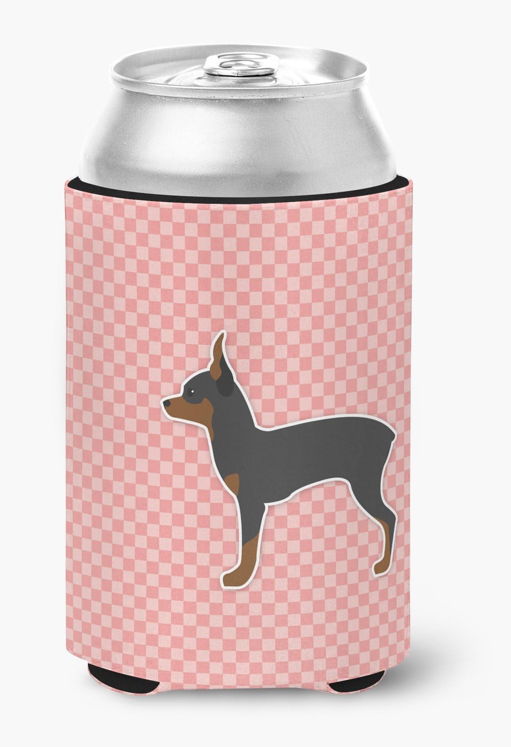 Caroline's Treasures BB3587CC Toy Fox Terrier Checkerboard Pink Can or Bottle Hugger Cooler Washable Drink Sleeve Collapsible Beverage Insulated Holder, Can Hugger, Multicolor