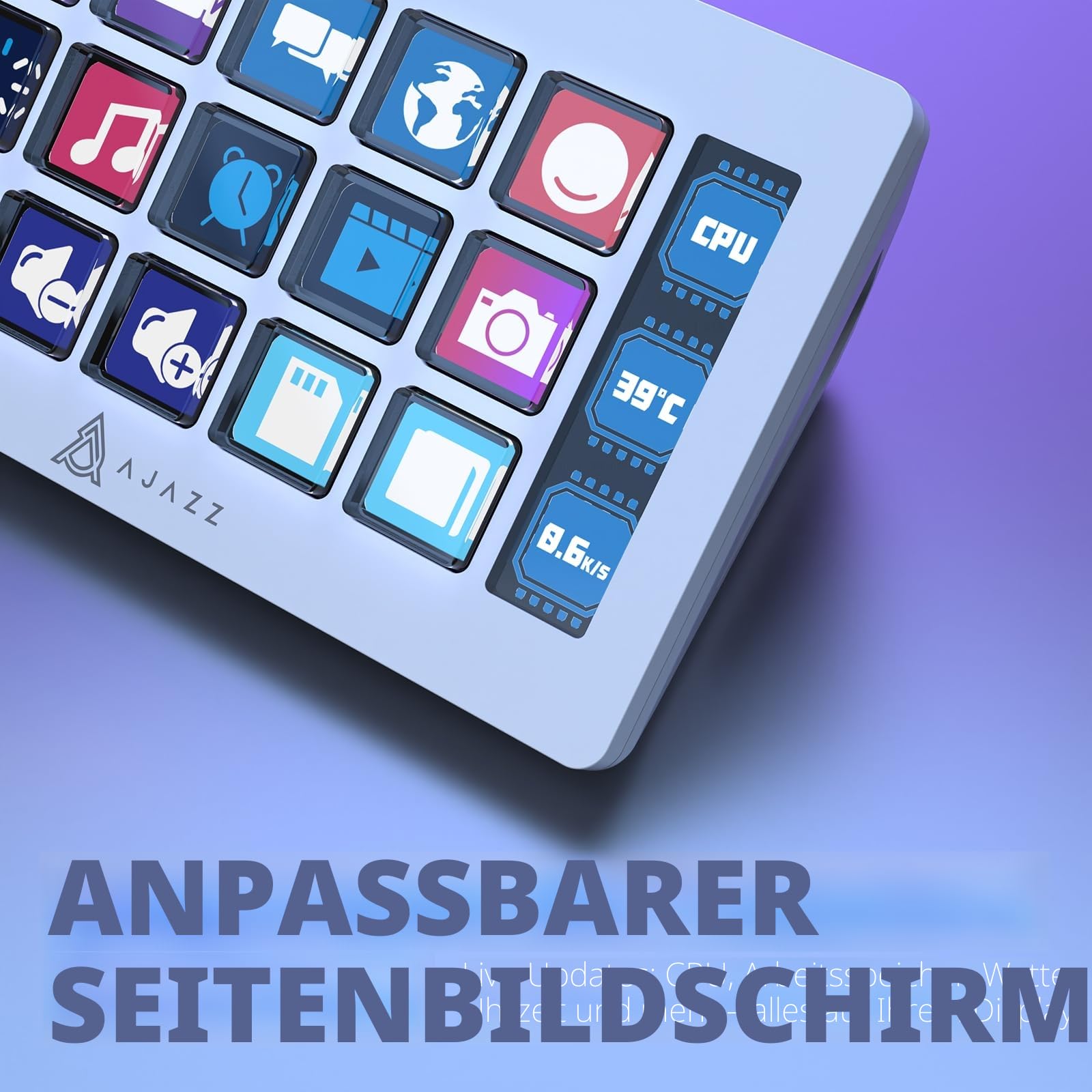 AJAZZ AKP153 Studiodeck, Stream-Controller, 15 Makrotasten, Seitenbildschirm, auslösen von Aktion in Software wie OBS, Twitch, YouTube und mehr, für Content Creators, Streaming, Gaming, Mac/PC, Weiß