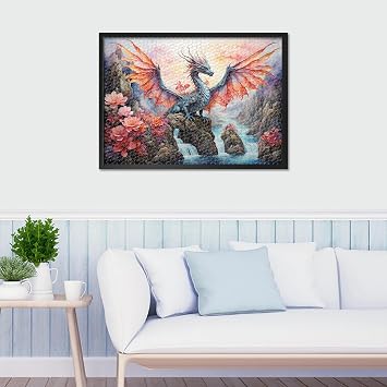 Dragon Jigsaw Puzzles for Adults 1000 Pieces, Winged Dragon Puzzle Back No Dust, Pink Landscape Home Decor Birthday Party Challenging Puzzles for Cognitive Workout 27.5 x 19.6