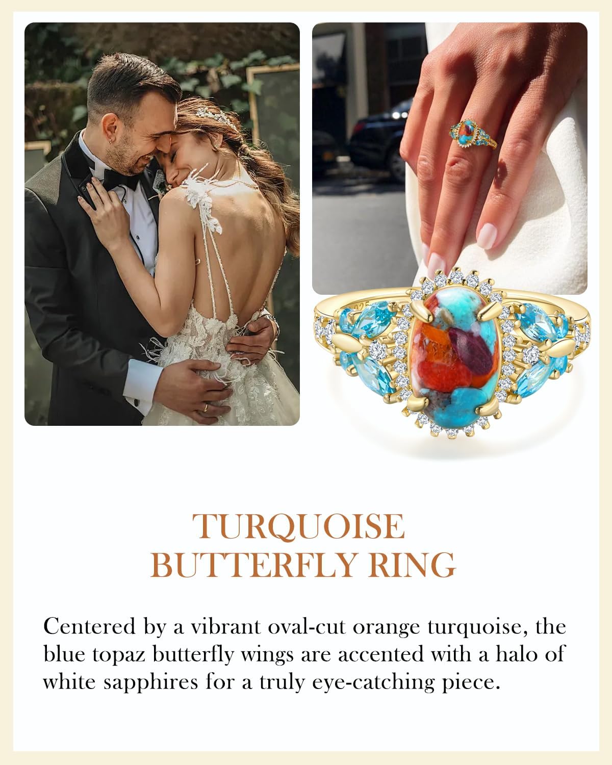 AIBAO Cushion/Marquise/Pear/Round/Oval Cut Turquoise Rings for Women Natural Gemstone and Butterfly Statement Rings 925 Sterling Silver Engagement Ring Western Jewelry Size 6 to 10