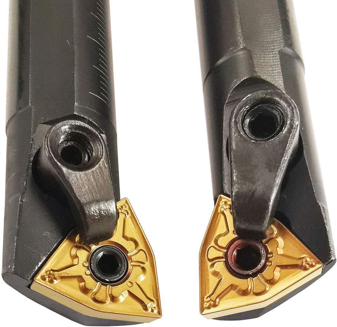 5/8'' x 7'' Turning Tool Indexable Boring Bar S16Q-MWLNR08 + S16Q-MWLNL08 with 10pcs WNMG080404-CM Indexable Carbide Turning Inserts for Metal Lathe Turning Tools