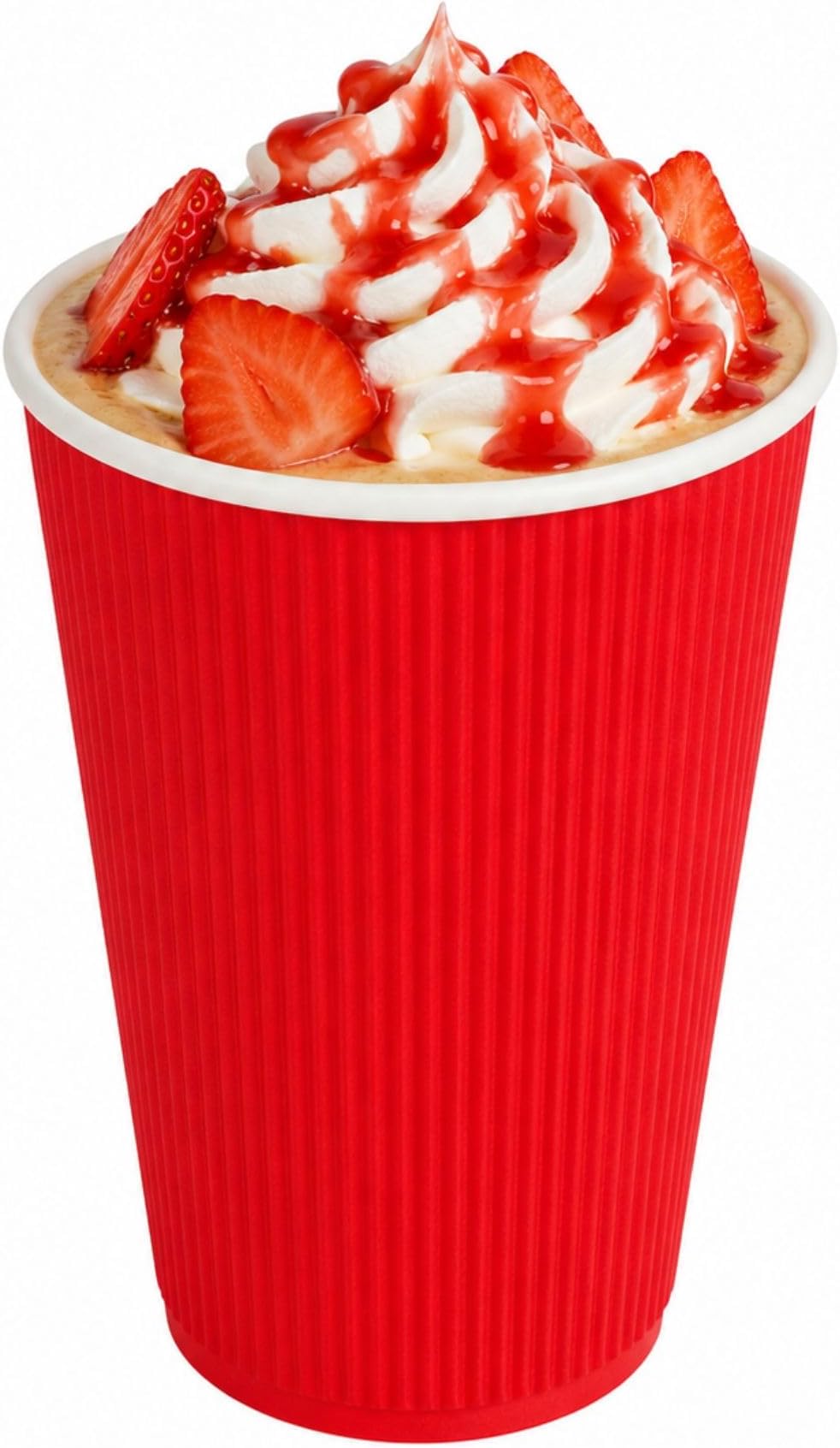 - 16 Ounce Ripple Wall Disposable Coffee Cups, 500 Insulated Red Paper Tumblers with Rolled Rim Design, Lids Sold Separately for Hot Drinks like Tea, Hot Chocolate, and More