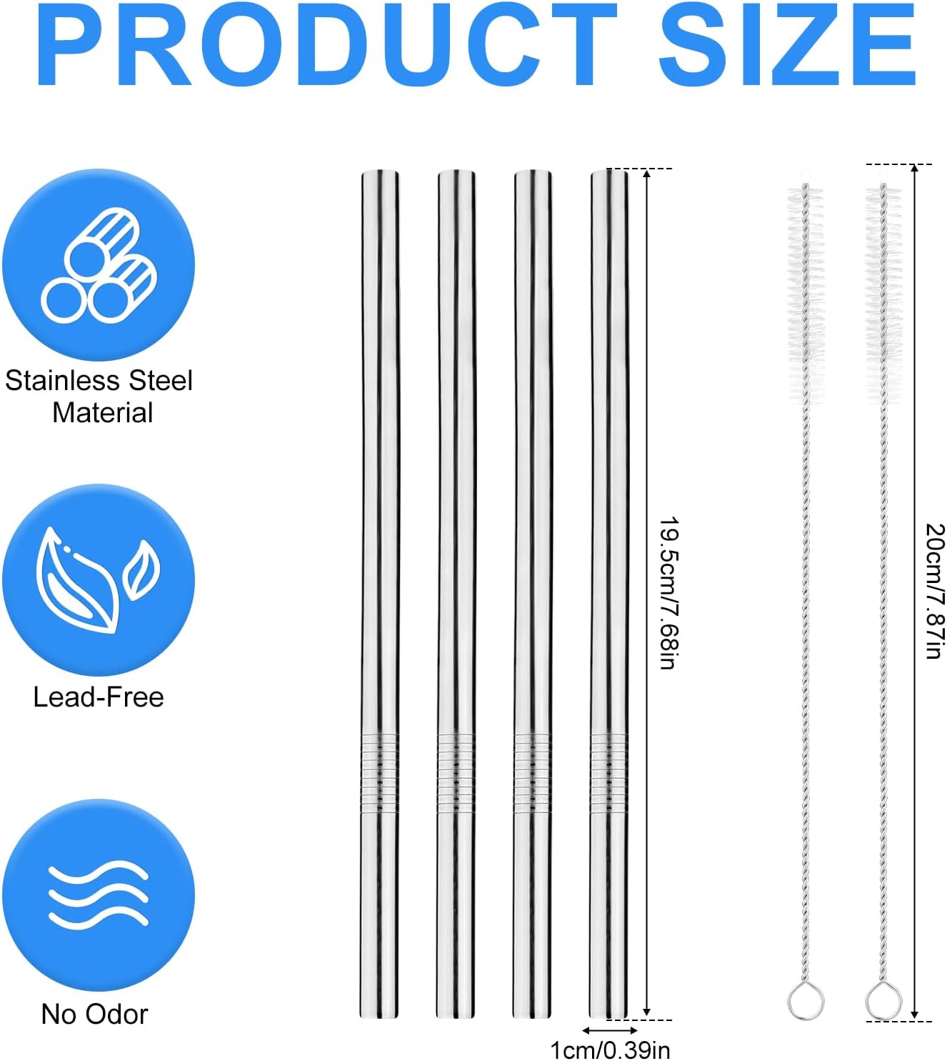 4 Pack Stainless Steel Replacement Straw for Hydrojug Traveler 32 oz, 4 Reusable Water Bottle Straws with 2 Cleaning Brush for Hydrojug Traveler Tumbler Parts Accessories, Dishwasher Safe - Image 2