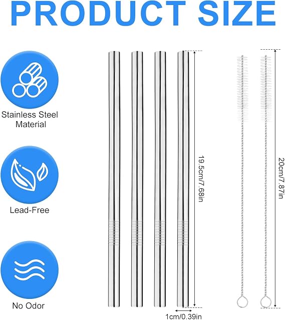 4 Pack Stainless Steel Replacement Straw for Hydrojug Traveler 32 oz, 4 Reusable Water Bottle Straws with 2 Cleaning Brush for Hydrojug Traveler Tumbler Parts Accessories, Dishwasher Safe