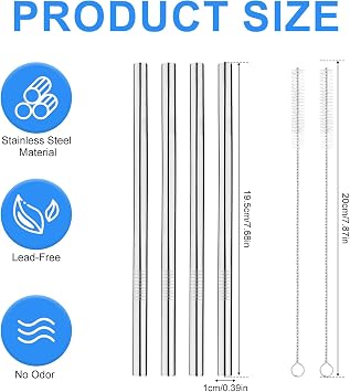 4 Pack Stainless Steel Replacement Straw for Hydrojug Traveler 32 oz, 4 Reusable Water Bottle Straws with 2 Cleaning Brush for Hydrojug Traveler Tumbler Parts Accessories, Dishwasher Safe