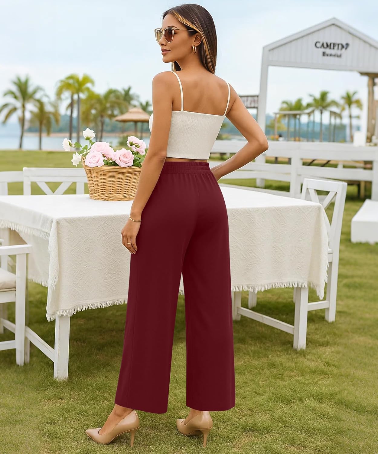 KUOTAI Womens Baggy Wide Leg Pants High Waisted Lounge Casual Loose Palazzo Trousers with Pockets - Image 3