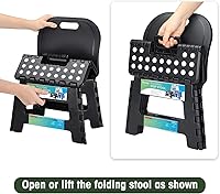 Vista 4 de ACSTEP Taburete plegable para niños con soporte de espalda para niños, silla de plástico de 9" para exteriores o interiores, taburetes escalón