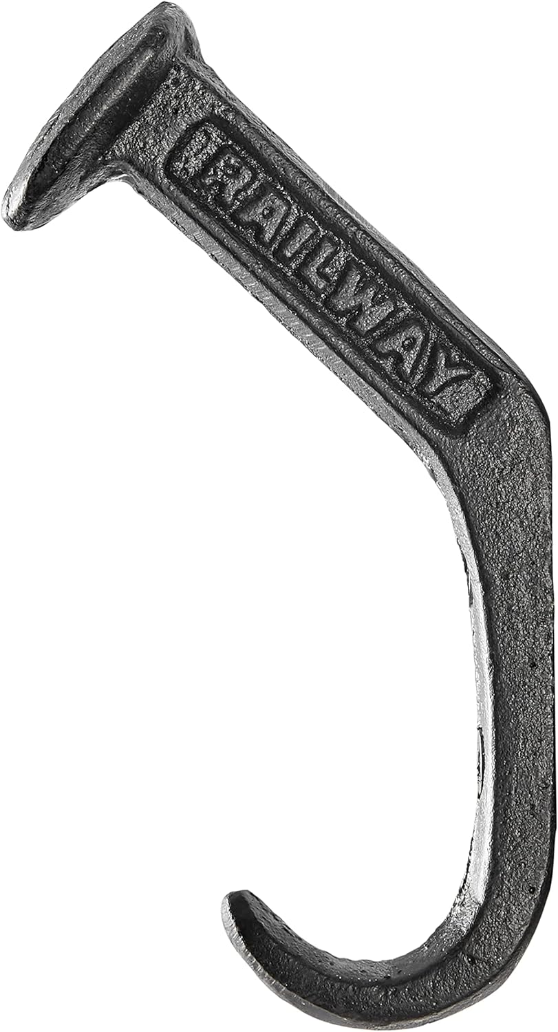 Danya B. Black Cast Iron Raiway Spike Dark Brown Cast Iron Wall Mount Hook Set (Set of 6), Entryway Hooks or Unique Room Decor for Hanging Coats, Purses, Scarves, or Keys