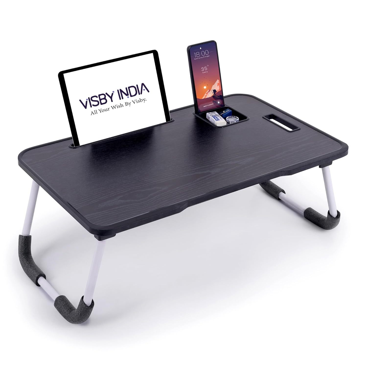Foldable Wooden Mini Laptop Table for Bed, Study Table with Drawer, Tablet/Mobile Holder for Kids & Adults(Black C- Bidding) Foldable Wooden Mini Laptop Table for Bed, Study Table with Drawer, Tablet/Mobile Holder for Kids & Adults(Black C- Bidding)