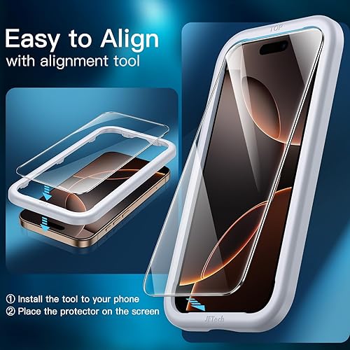 Vista 19 de JETech Protector de pantalla para iPhone 15 Pro Max de 6.7 pulgadas, película de vidrio templado con herramienta de fácil instalación, compatible