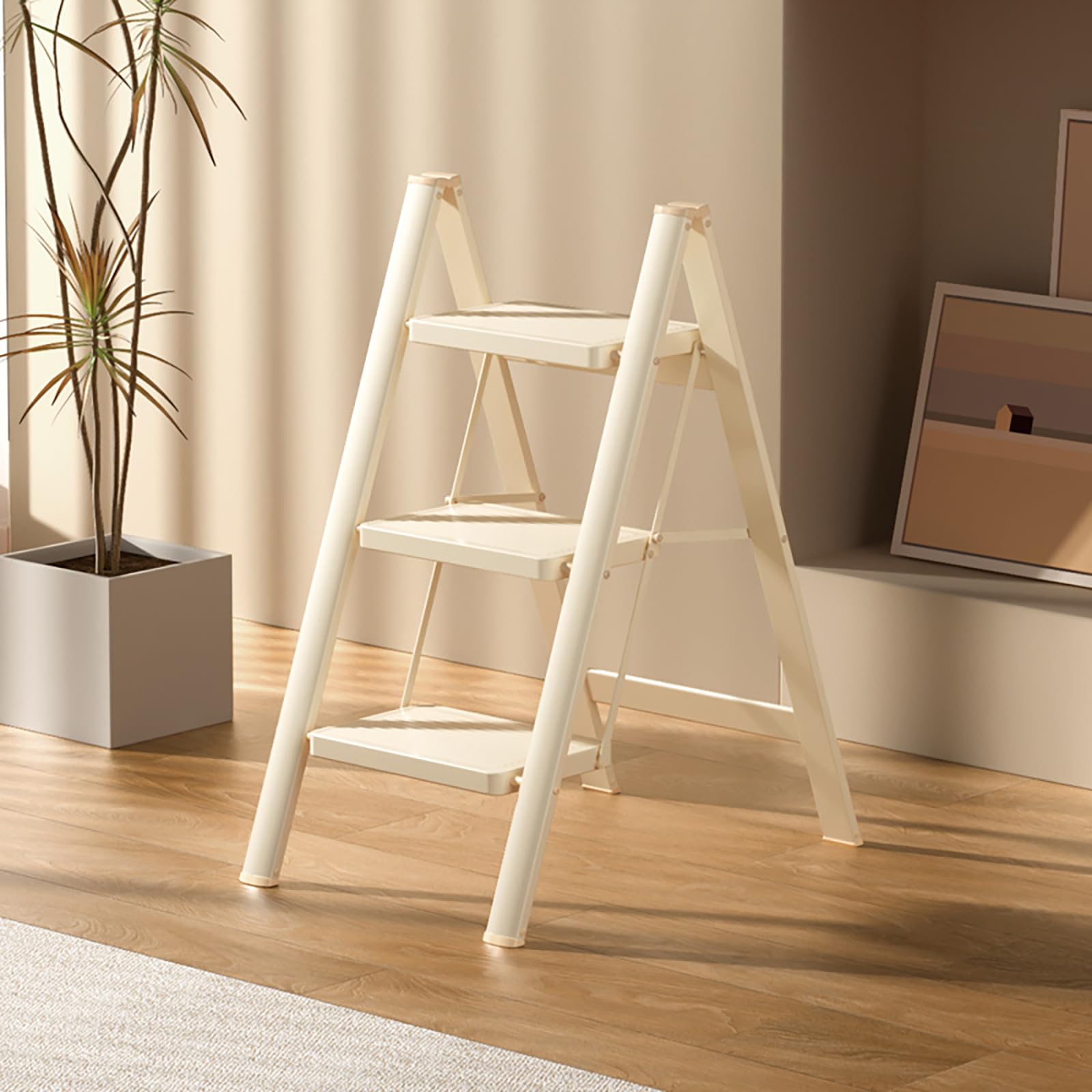 Escada de 3 degraus, banco dobrável com pedal alargado de 20 cm, aço carbono leve para