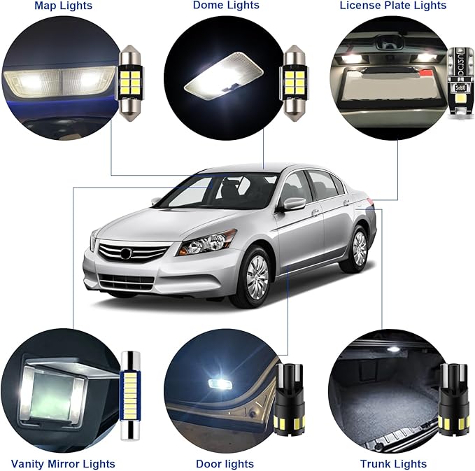 Kit LED Interior 12 Piezas Blanco 6000K para Honda Accord 2003-2012 miniatura 3
