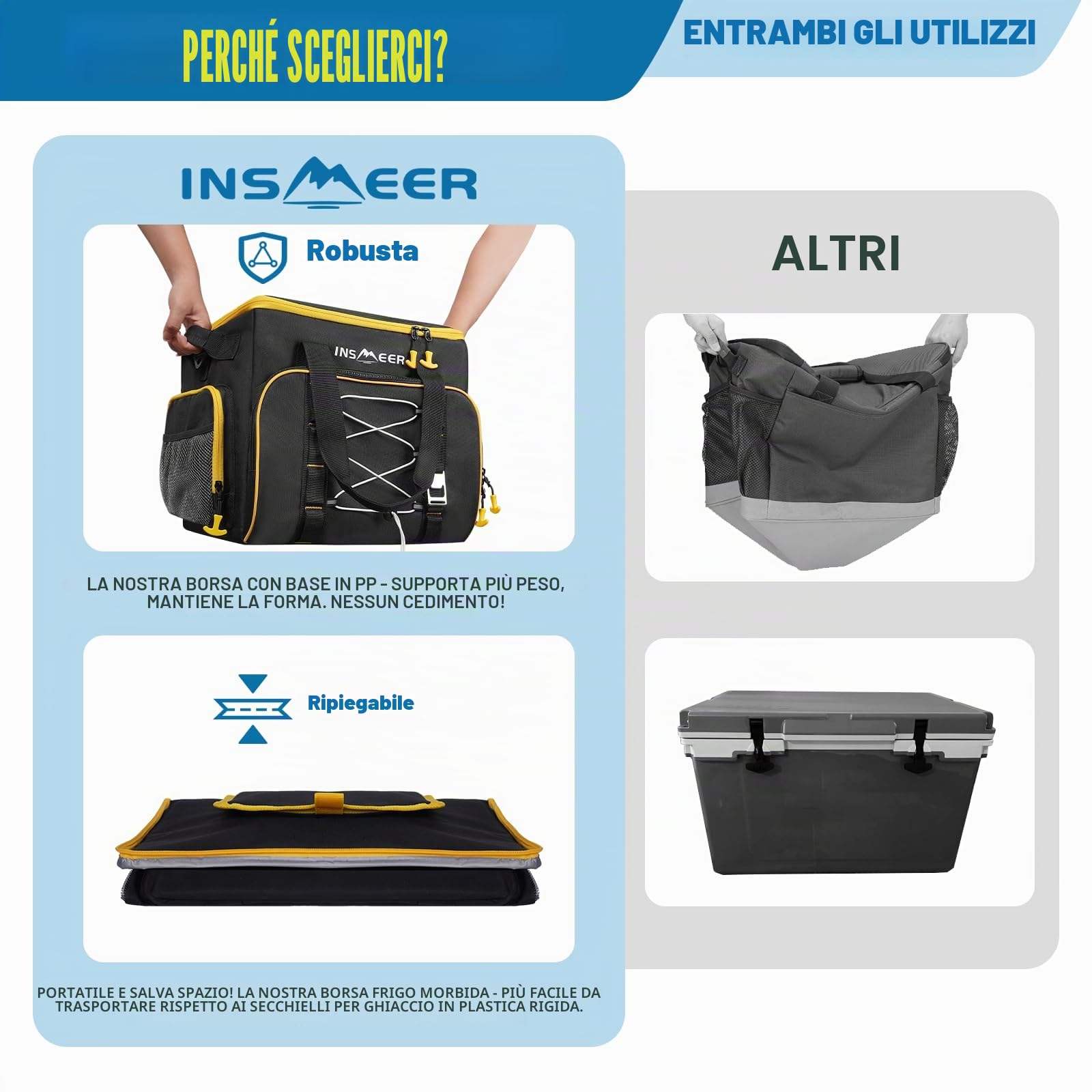 INSMEER 48L/55L Soft Cooler, 55/80 lattine pieghevoli a fondo duro, grande borsa termica morbida, baule isolato a prova di perdite, per spiaggia, campeggio, shopping, viaggio in auto