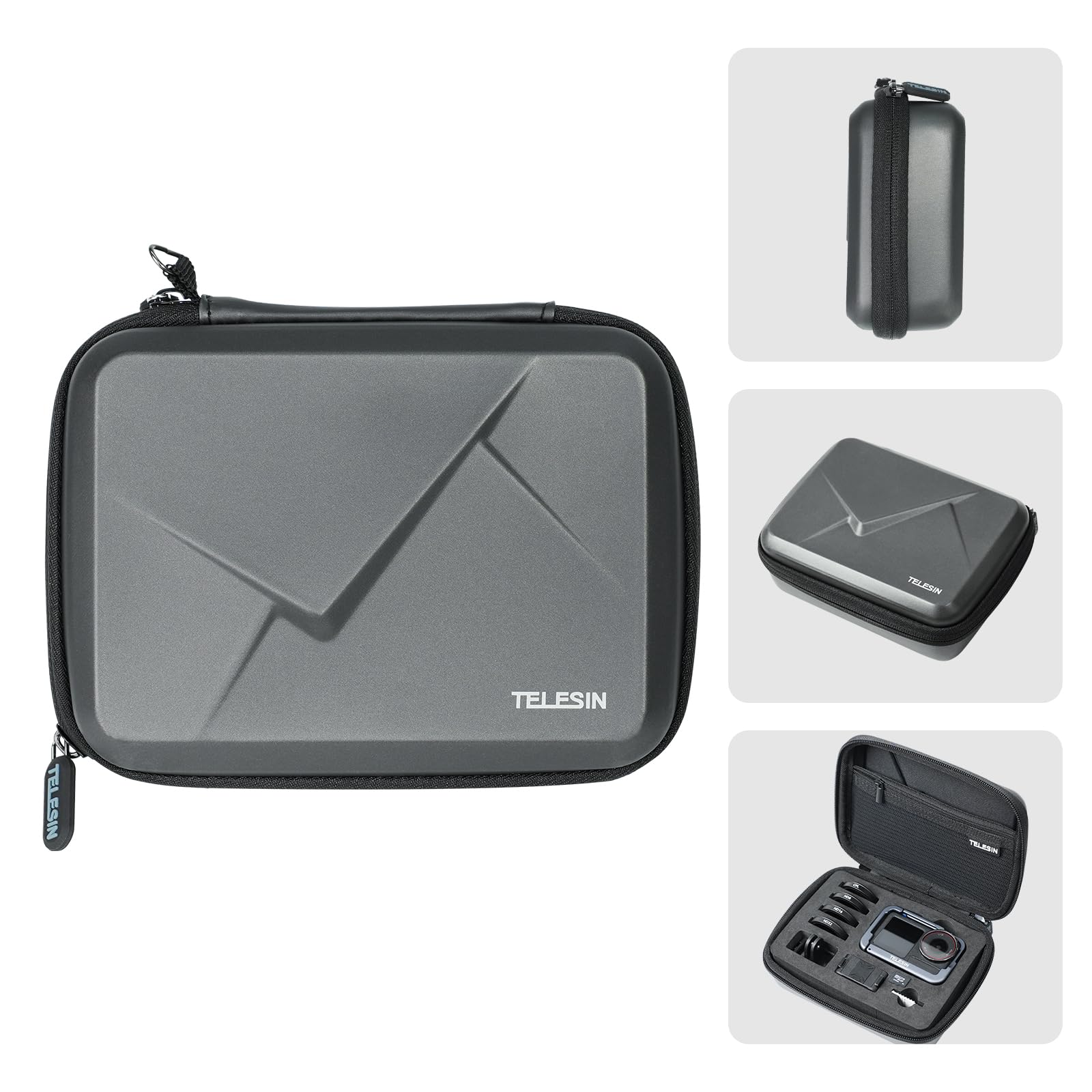 TELESIN Sac de transport pour DJI Osmo Action 5 Pro/4/3, sac de rangement portable en polyuréthane, sac de voyage de protection rigide pour Osmo Action 5 Pro/4/3, accessoires de caméra d'action