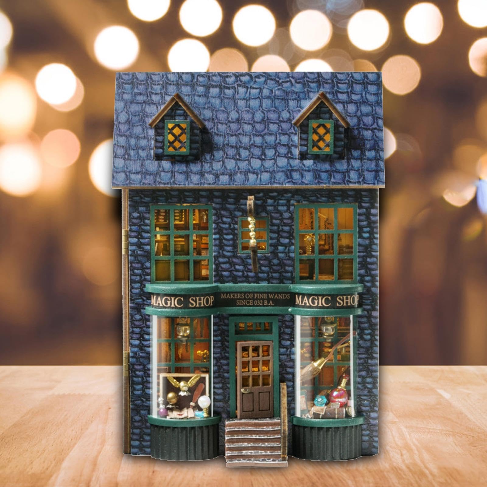 Casa delle Bambole Miniatura Fai da in Legno Kit da Costruzione Modello Artigianale con Mobili Luce LED Adatta per Collezione, Negozio
