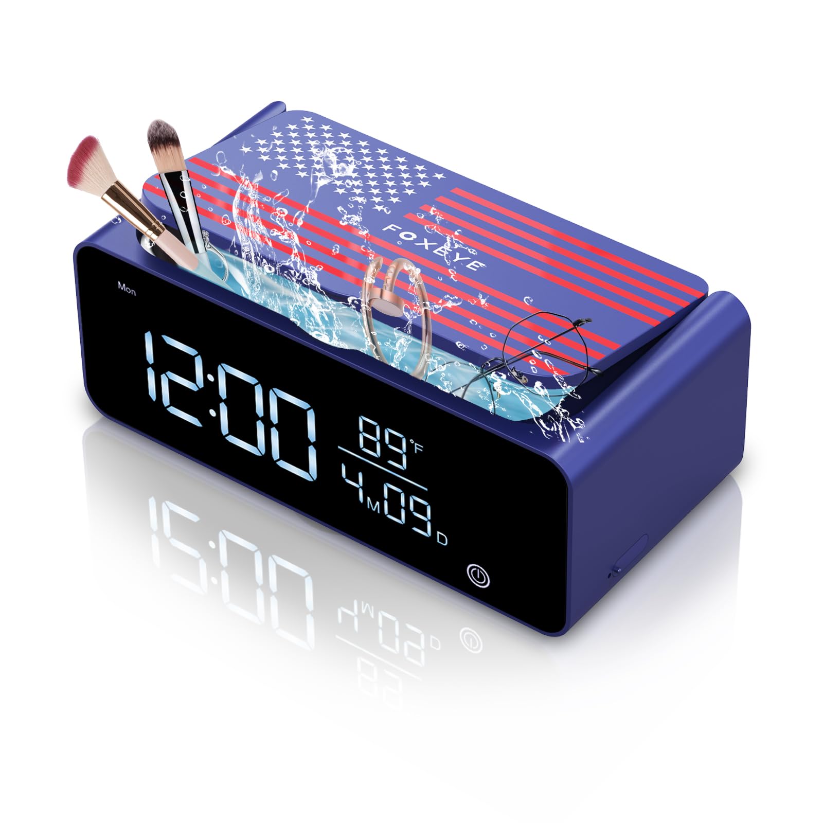 Jewelry Cleaner Machine - Jewelry Cleaners Portable 24W/48KHz with LED Display Alarm Clock, Jewelry Cleaner 500ml Stainless Steel Tank Cleaner for Glasses, Silver, Rings, Diamonds - Blue