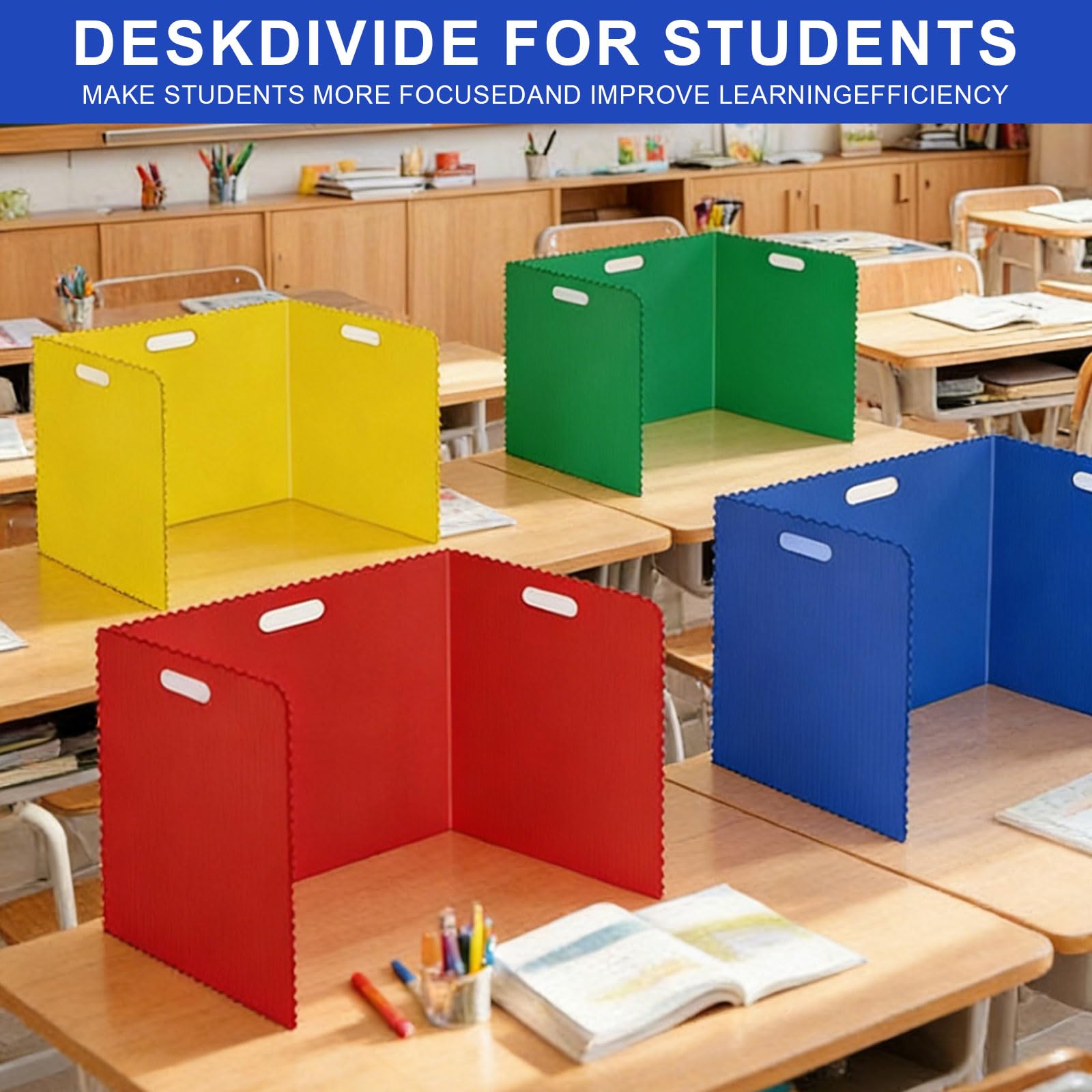 Divisorio da scrivania per studenti, divisorio pieghevole da scrivania con targhette per nome, portatile, 4 colori, impermeabile, per scuola, ufficio, biblioteca (24 pezzi)