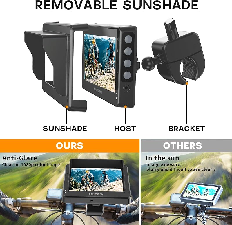PARKVISION Kerékpár Tolatókamera 4,3" AHD 1080P Monitorral - 8000 mAh Akkumulátor, Éjjellátó Funkció, Univerzális Bicikli Visszapillantó Tük