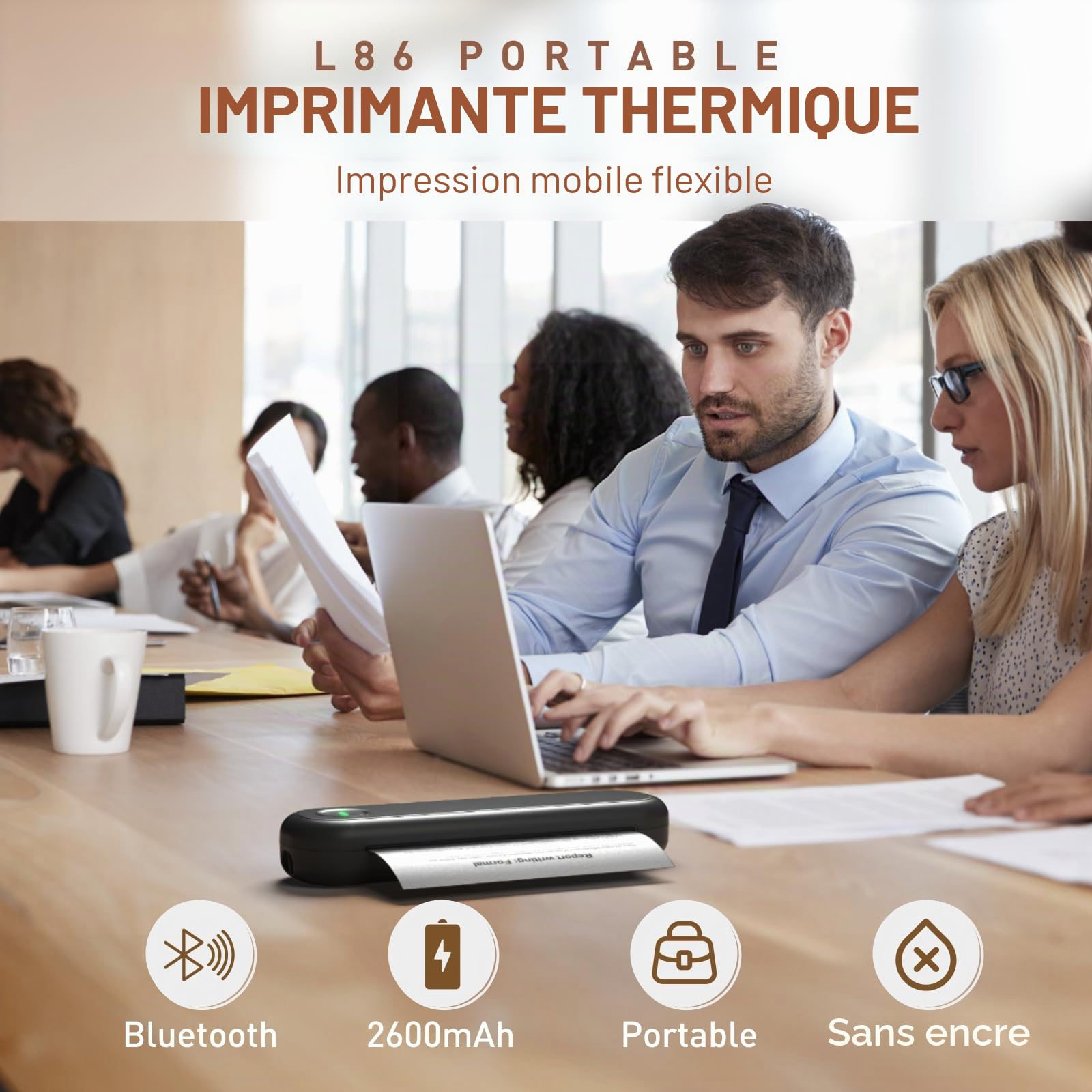 Imprimante Thermique A4 Portable Bluetooth, Imprimante Portable Sans Encre