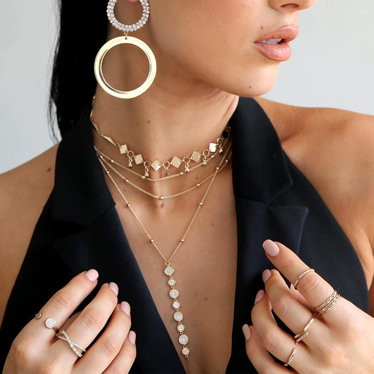 Ettika Lariat Necklace for Women. Gold Drop Necklace, Necklaces for Women. 18K Gold or Rhodium Plated Chain. Trendy Jewelry