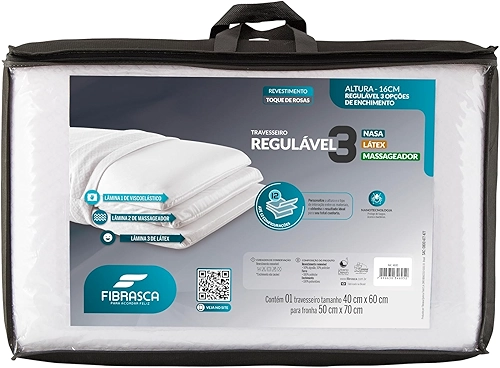 Travesseiro Regulável Visco NASA, Espuma Massageadora e Látex, Personal Mix 3, 50x70 cm, Fibrasca