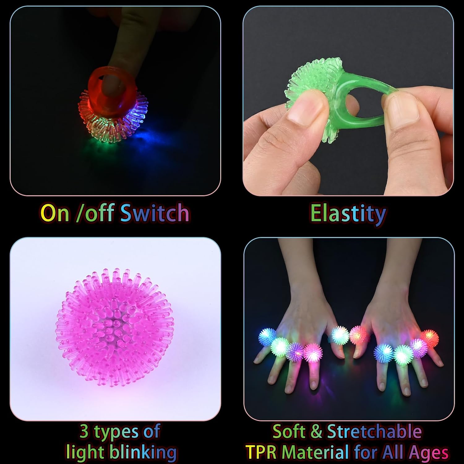 24 Pack LED Light Up Rings Party Favors for Kids, Soft Rubber Flashing Glow Rings, Shape for Birthday Goody Bag Fillers, Neon Party Supplies, Glow in The Dark Classroom Prizes (Mushroom-shaped Light ring)