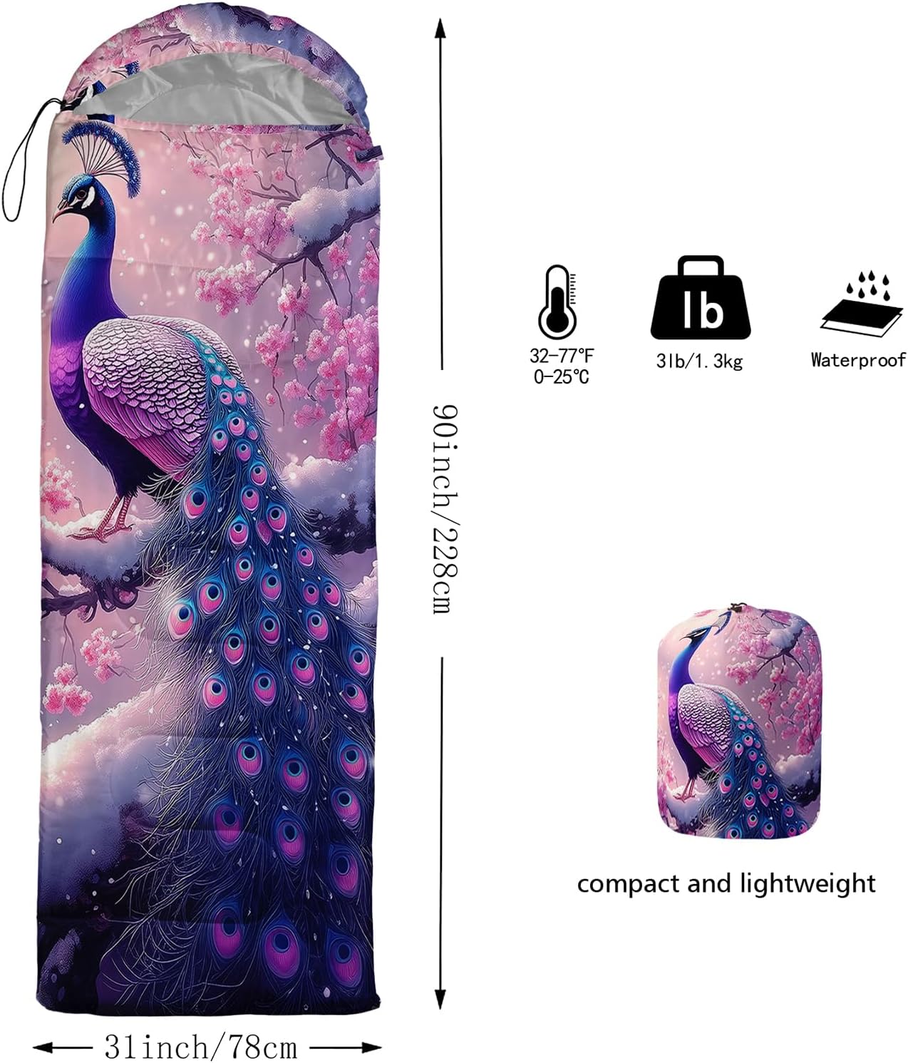 AILONEN Cartoon Elephant Sleeping Bags,Lightweight & Waterproof,3 Season Warm & Cool Weather,Dreamy Pink Flower Animal Backpacking Gear for Kids,Girls Travelling,Outdoors