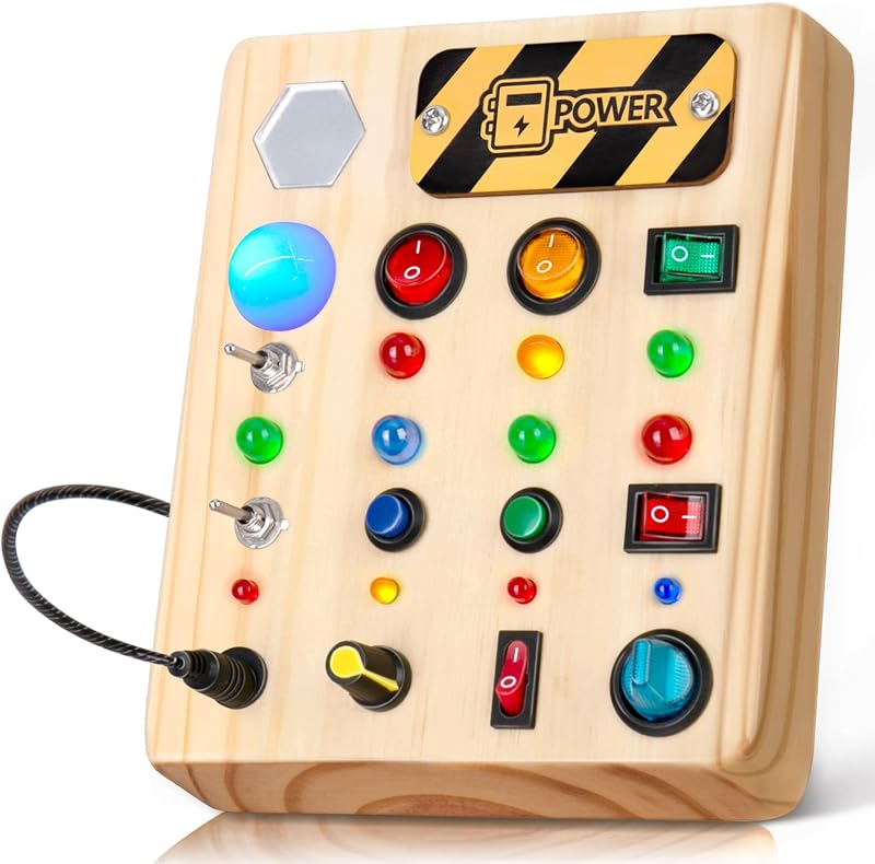 TINTECUSA Ocupado Board Montessori Juguetes para niños pequeños, tablero sensorial de madera interruptor de juguete con clasificador de formas juguetes con luz LED educativo avión actividad de viaje para niñas y niños