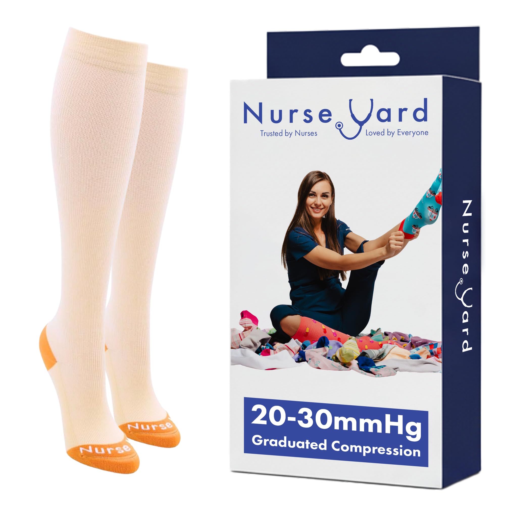 Nurse Yard Compression Socks for Nurses - Women & Men - 20-30mmHg Graduated Compression, For Medical Staff, Athletes - 1 Pair, Solid Orange, 3XL