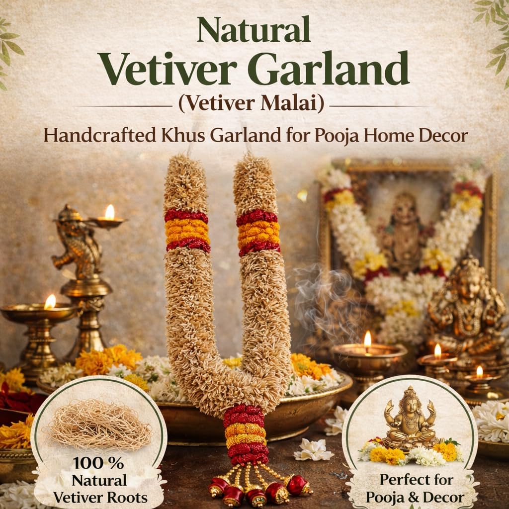 Natural Vetiver Garland - Traditional Indian Pooja Decor -3