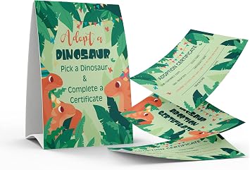 1 Adopt Dinosaur Sign & 10 Dinosaur Adoption Certificate Set, Adoption Party, Kids Birthday Party, Classroom Party/021B