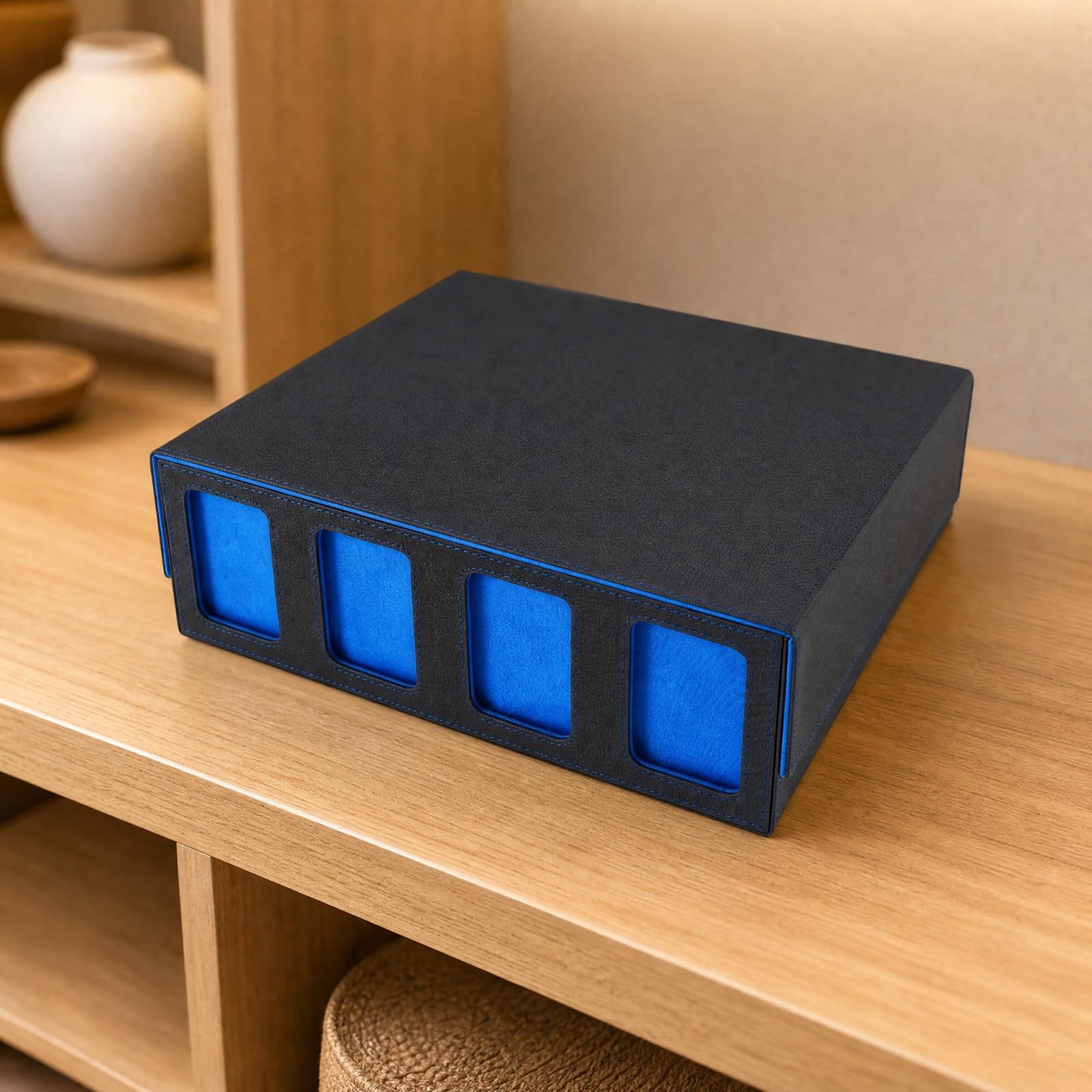 Organizador Tarjetas Ahorra Espacio Caja Cartas con Tapa Abatible y s Portátil, Negro+Rojo