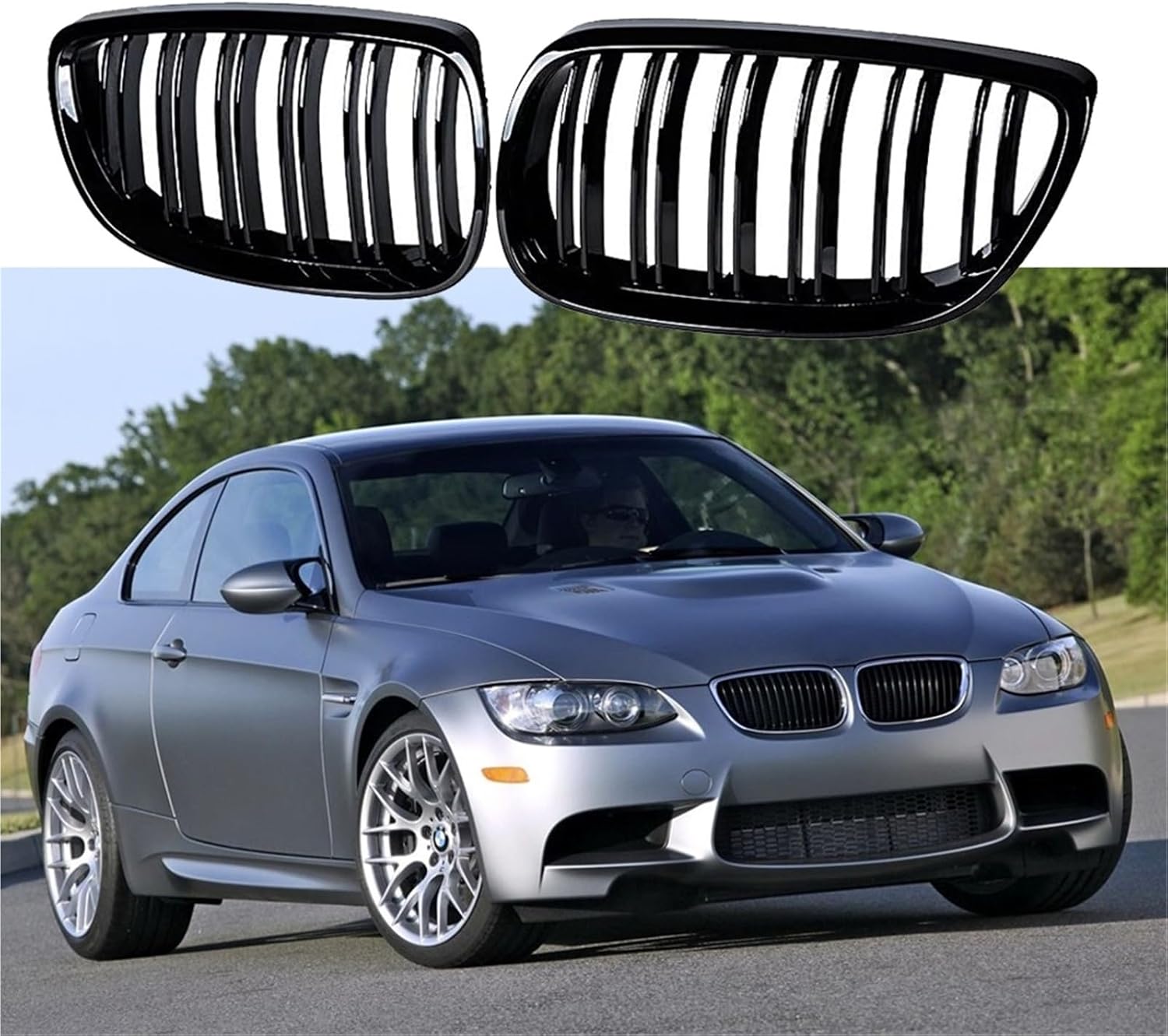 Front Kidney Fins Sport Grill Grille Black Compatible with BMW E92 E93 M3 2006-2009 2008-2013 3-Series 2 Doors Coupe