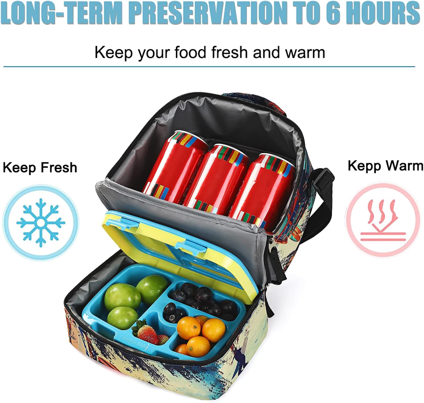 Tilami Lunch Bags Insulated Adjustable Strap Zipper, Water-Resistant Cooler Bags, Bento Bags for Kids Toddlers (Surfing)