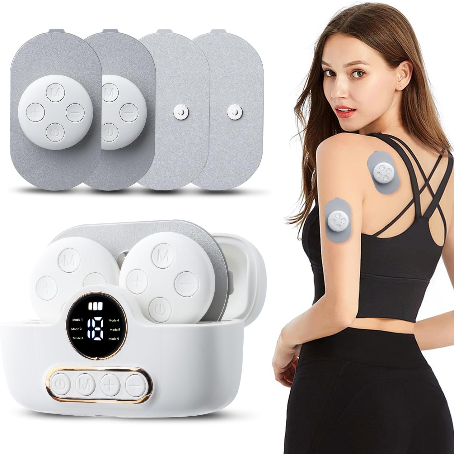 Wireless TENS Unit - 6 Modes, Rechargeable Storage Case, Remote Control Muscle Stimulator, 16 Intensity Levels for Pain Relief, EMS Electronic Pulse Massager with 4 Pads for Back, Neck, Shoulders