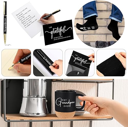 Miniatura 3 de ReliThick Juego de 6 regalos para el mejor abuelo para hombres, abuelo, taza de cerámica de 13.5 onzas, calcetines, bolígrafo con caja de bolígrafo,