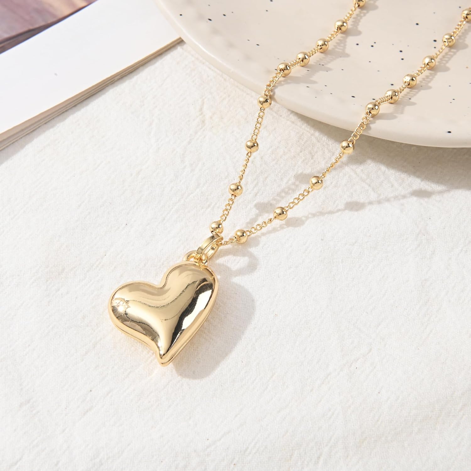 14K Gold and Silver Plated Heart Pendant Necklace for Women Beads Chain Necklace Statement Necklace Trendy Jewelry for Gift - Image 5