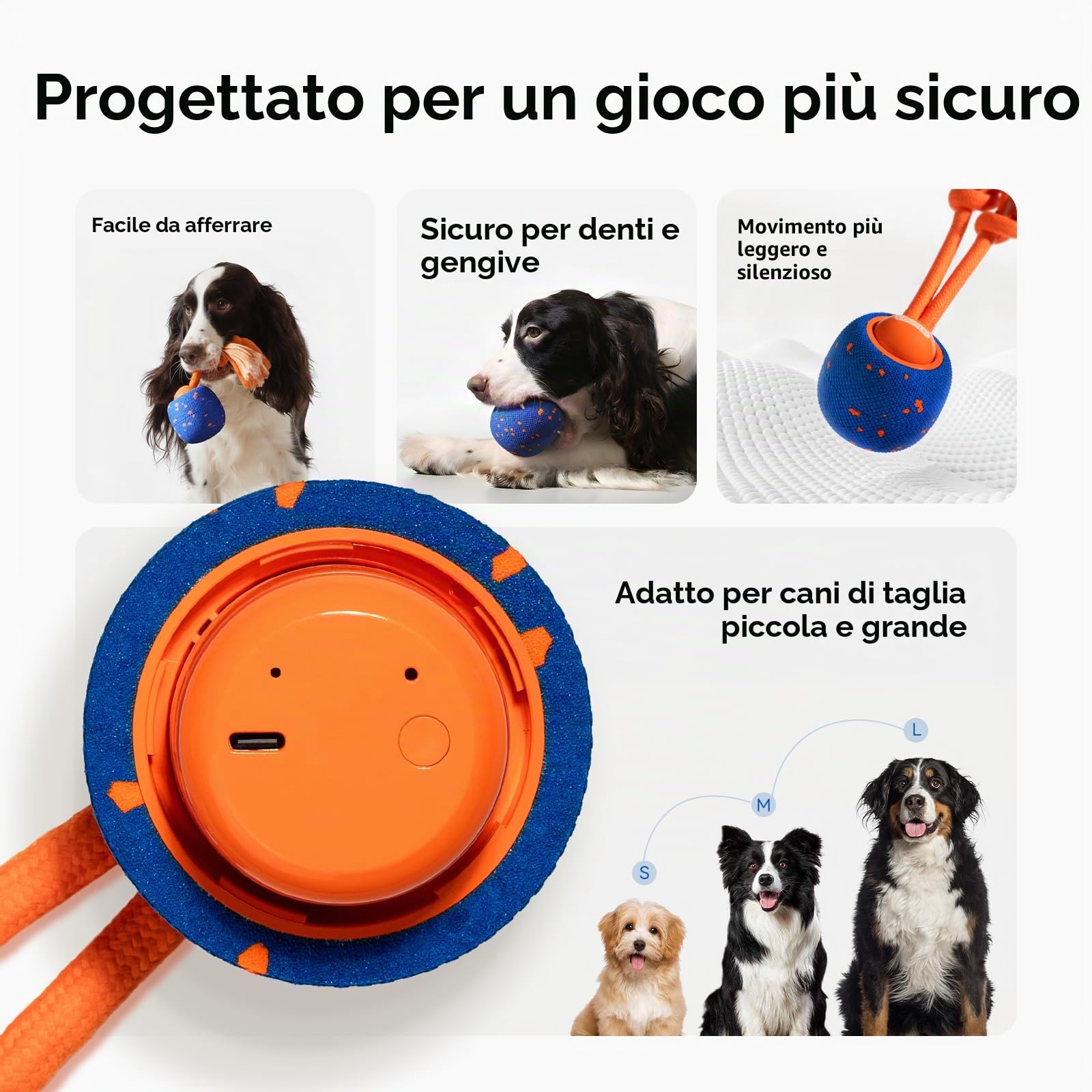 Cheerble Palla Interattiva per Cani - Wicked Ball Rolly con Coda & Abbai, Palla Automobile Rotolante 3 Modalità, E-TPU, Ricaricabile USB-C, per Cani di Taglia Media-Grande, Blu