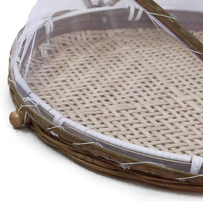 TOPINCN Round Food Basket Covered Serving Tent, Hand Woven Mesh Cover, 40cm, Brown