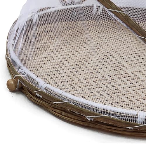 Miniatura 4 de Picnic Mesh Food Covers Carpa, cesta redonda de alimentos cubierta de bambú para servir alimentos cesta tejida a mano con cubierta de malla (11.8 in)