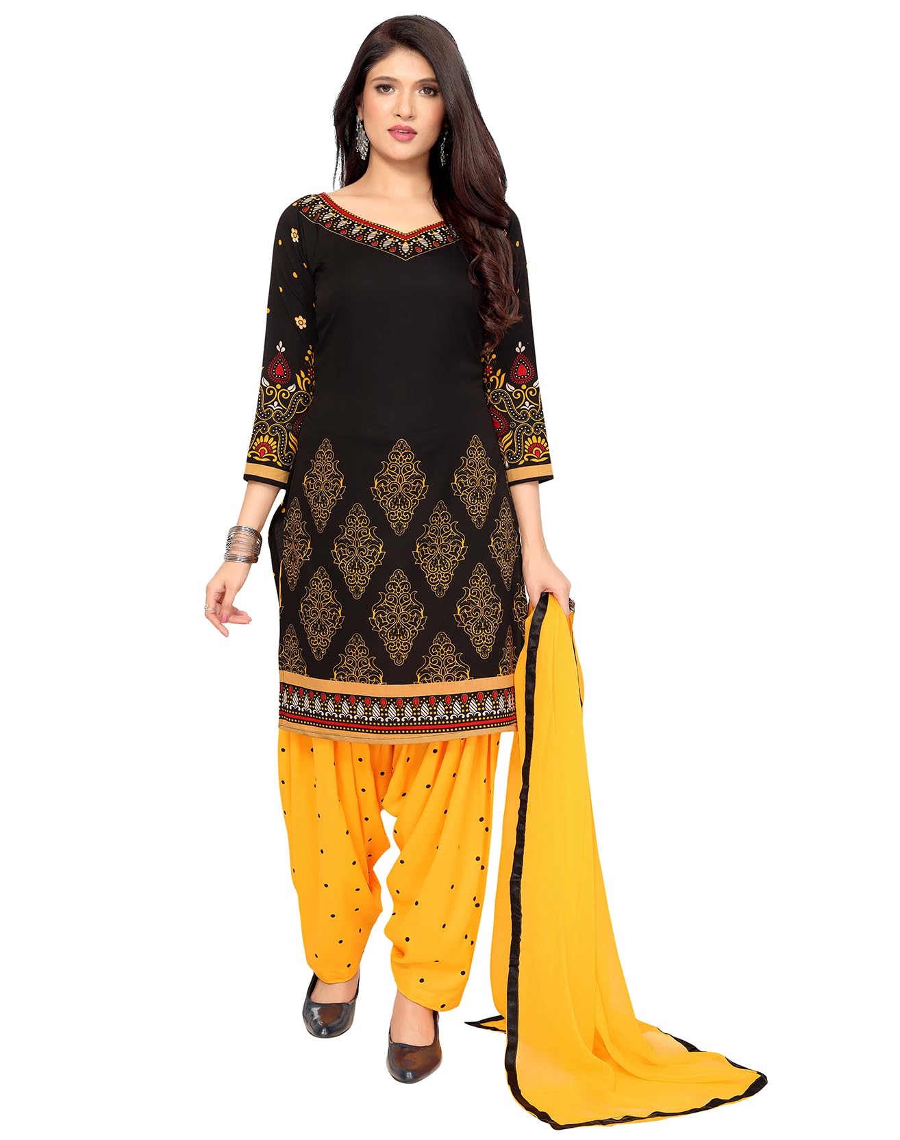 yashika Women's Printed Dress Material - Unstitched Crepe Fabric Kurti, Pants & Dupatta Set (AZ-YS-P1-HIMANI BLACK), Customizable Length-picture-39