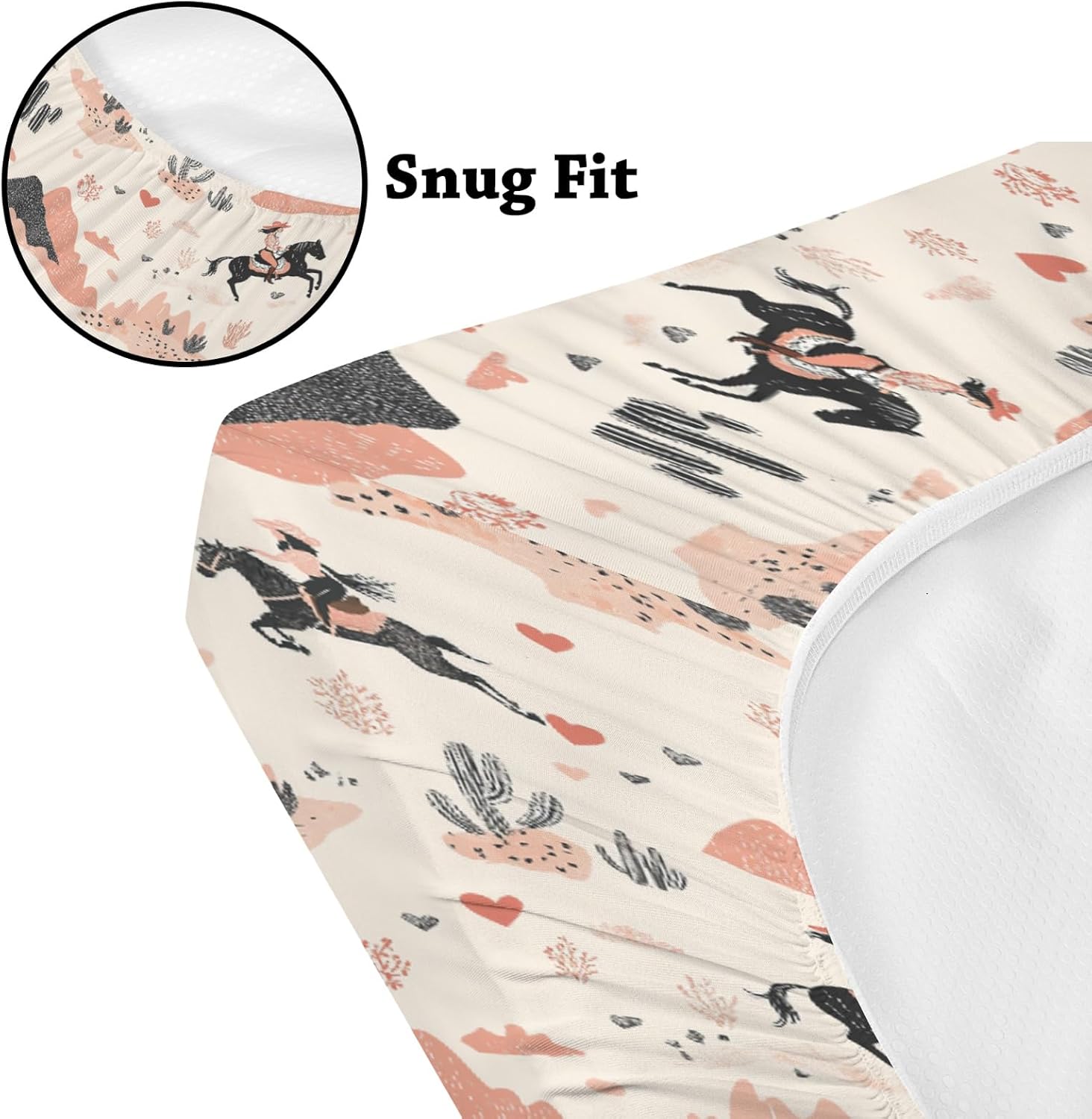 2 Pack Western Cactus Hats Horses Mountains Pattern Baby Sheets for Crib, Unisex Western Nursery Fitted Bed Sheet for Girls Standard Crib and Toddler Mattress-28x52