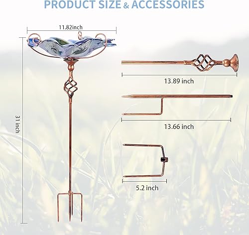 Miniatura 4 de VCUTEKA Baño de pájaros de cristal al aire libre BirdBath Comedero para pájaros con estaca de metal decoración de jardín