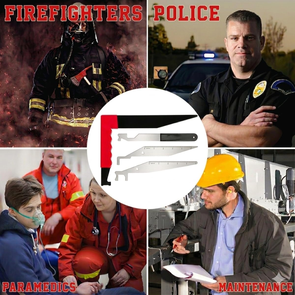 4 Packs Professional Firefighting Multi-Tool Kit, Ultimate Multipurpose Firefighting Tool for First Responders & Firefighters, Heavy-Duty Emergency Rescue Set